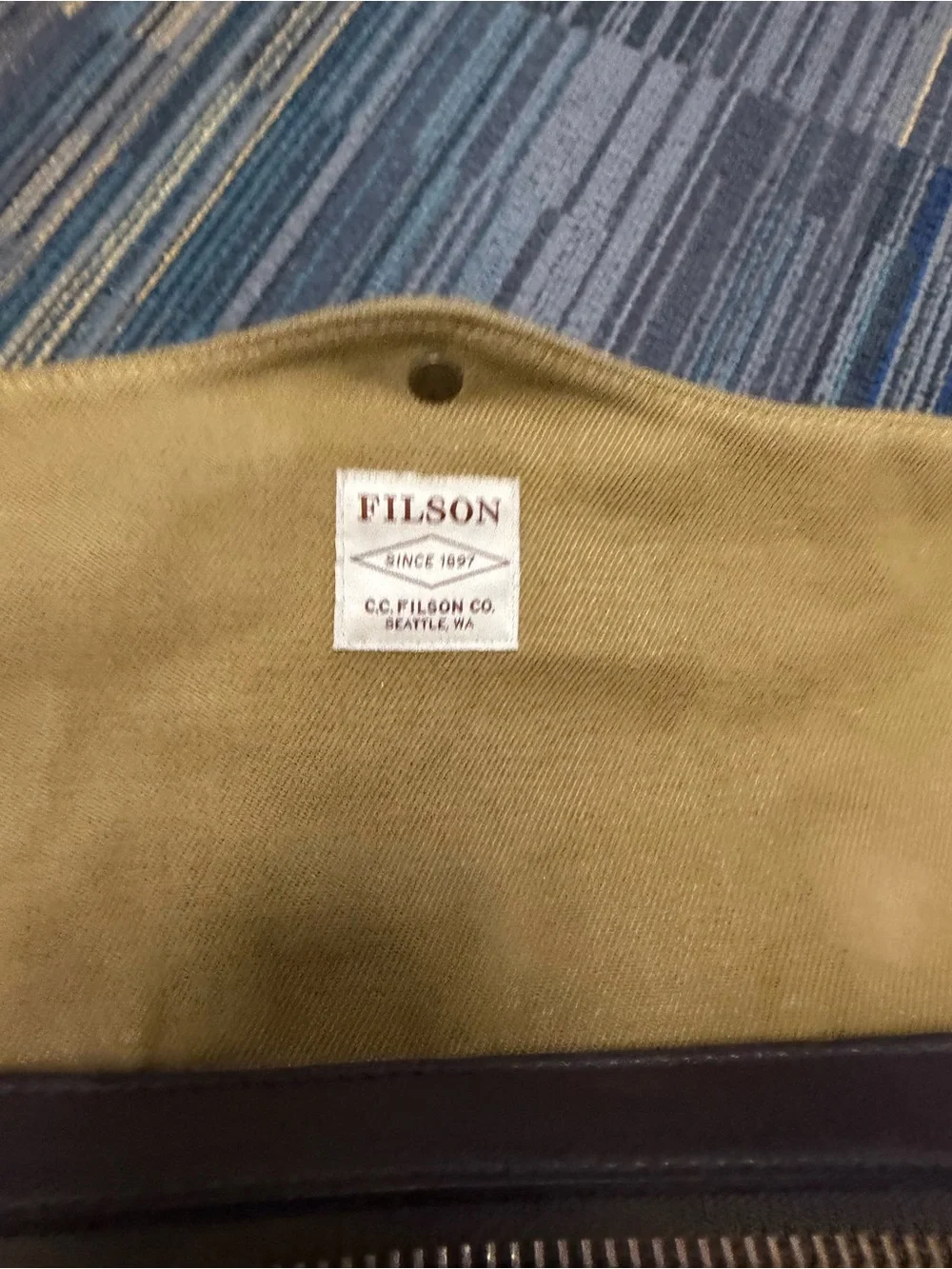 Filson Olive Canvas Tote with Brown Leather Accent